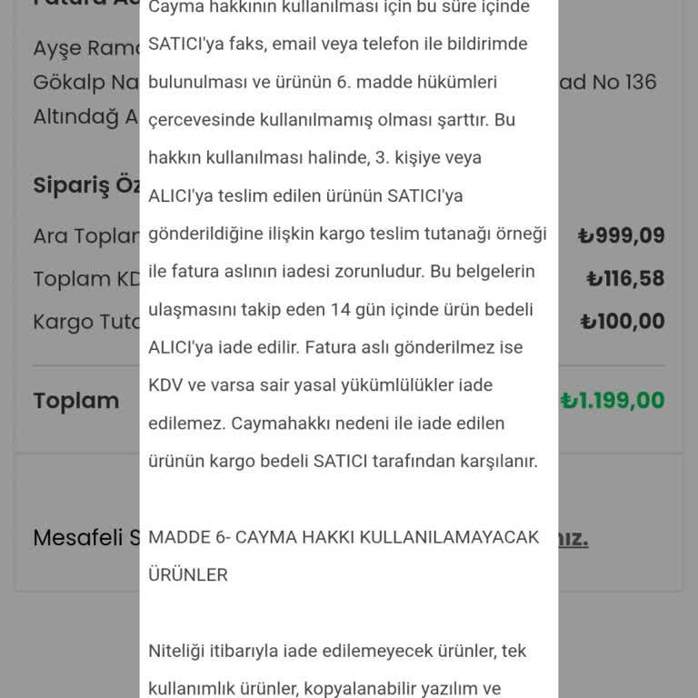 İptal Butonu Çalışmıyor Ve İade Şartları Çelişkili