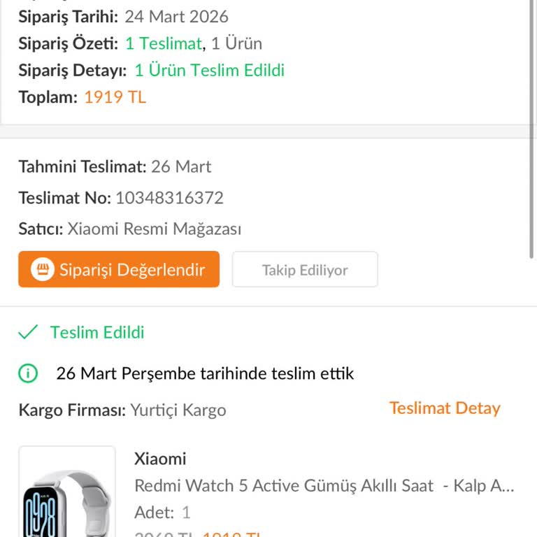 Teslim Edildi Görünen Xiaomi Saatim Elime Ulaşmadı