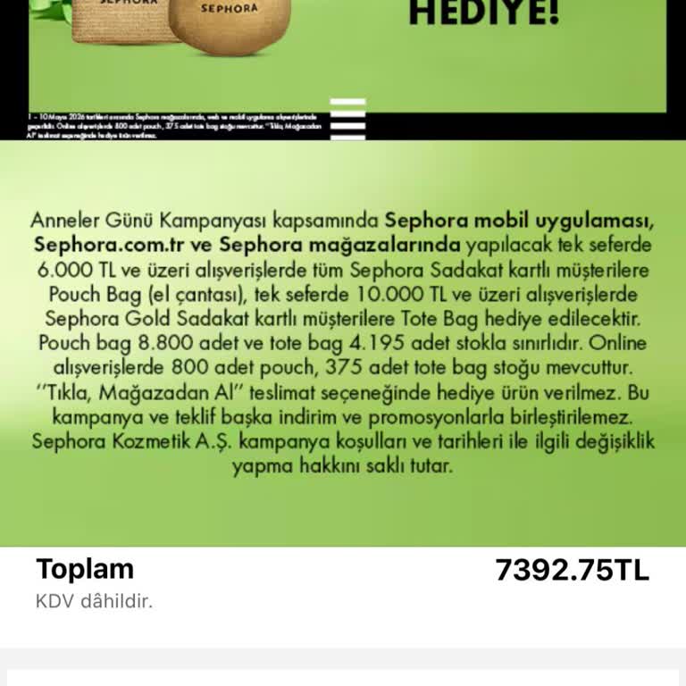 Maltepe Piazza Sephora’da 6 Bin TL Üzeri Alışverişte Çanta Hediye Edilmedi