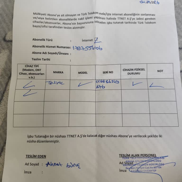 Kayıp Evrak Nedeniyle Modem Ücretine İtiraz