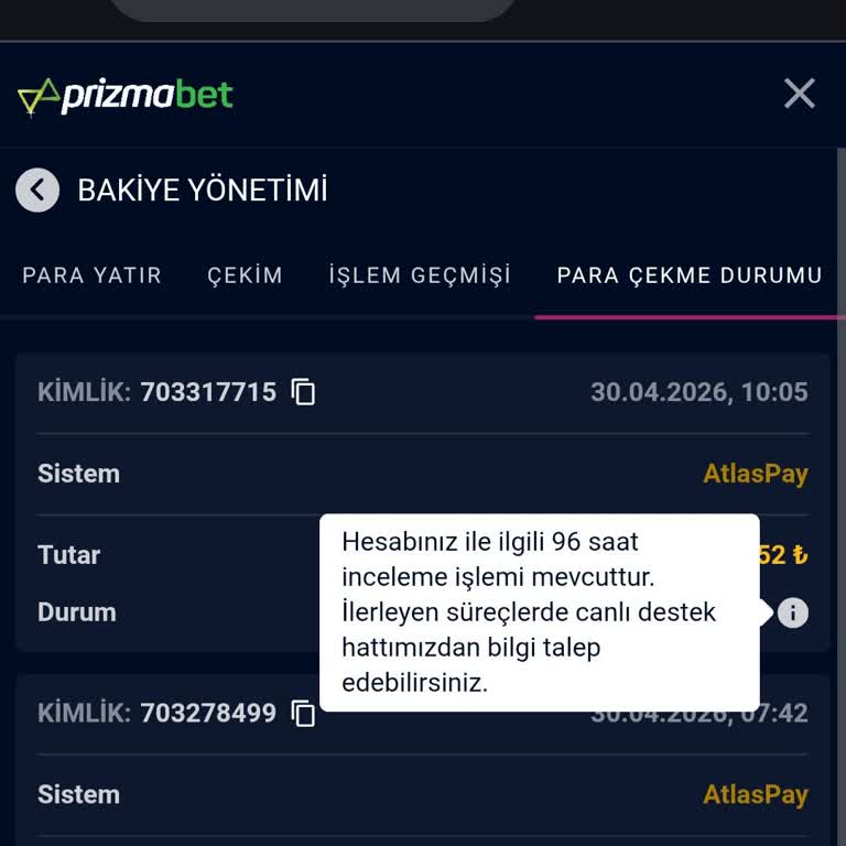 Prizmabet Hesabım Donduruldu Ve Para Çekme Talebim 96 Saatte Ödenmedi