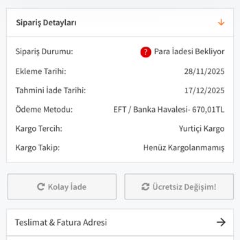 Ödeme Alındı, Ürün Gelmedi Ve İade Gerçekleşmedi