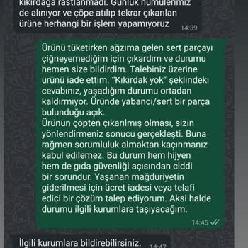Sert Parça Ve Hijyen Sorunu Nedeniyle Ücret İadesi Talebi