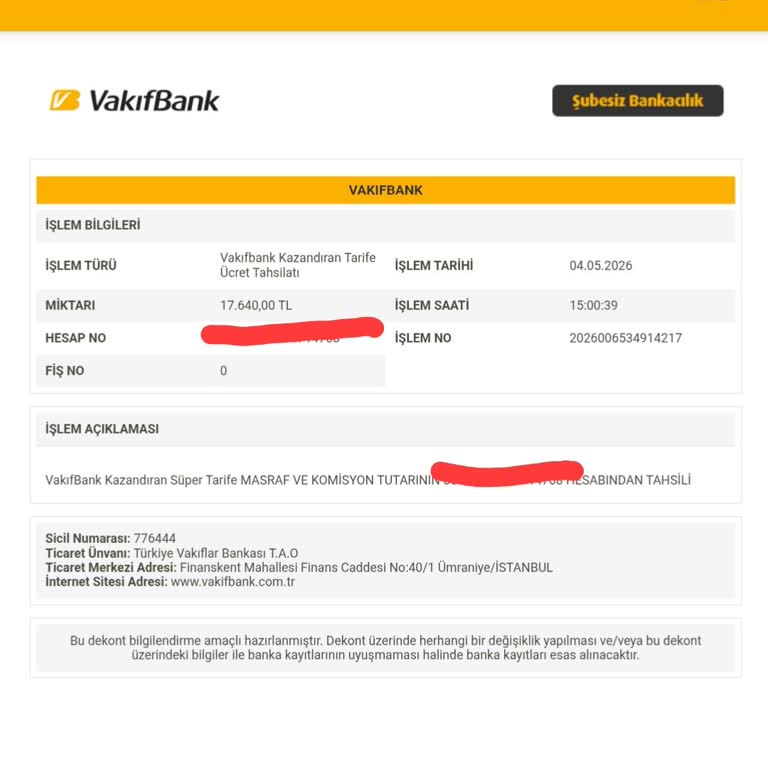 VakıfBank'tan Onaysız Kazandıran Tarife Kesintisi Ve Geri Ödeme Talebi