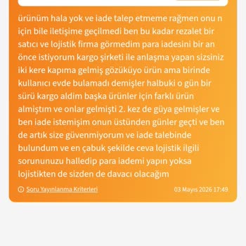 Teslim Edilmemiş Robin Home Şifonyer Ve Komodin, İade Talebim