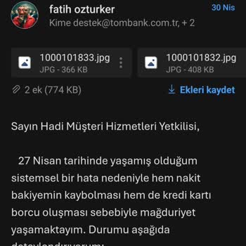 Tom Bank Hadi Uygulamasında 2121 TL Bakiye Kayıp Ve Çifte Borçlandırma