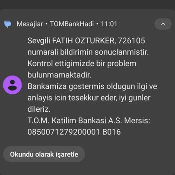 Tom Bank Hadi Uygulamasında 2121 TL Bakiye Kayıp Ve Çifte Borçlandırma