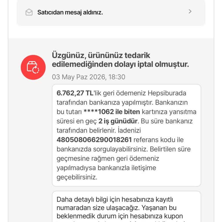 İptal Edilen Sipariş Ve İadesiz Kalma Nedeniyle Hepsiburada'da Mağduriyet