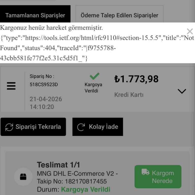 Kargo Gecikmesi Ve Takip Bilgisi Sağlanmaması Nedeniyle 1.770 TL İade Talebi
