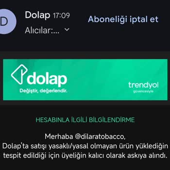 Dolap Hesabım Yasaklı Ürün Nedeniyle Kalıcı Olarak Askıya Alındı, Açıklama İstiyorum