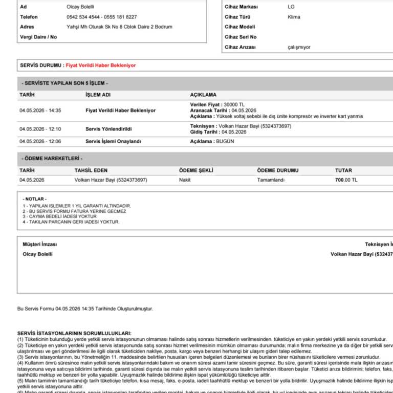 Yüksek Voltaj Nedeniyle LG Klimamızın Ana Kartı Yanması Ve 30 Bin İle 35 Bin TL Onarım Masraflarının Aydem Tarafından Karşılanması Talebi