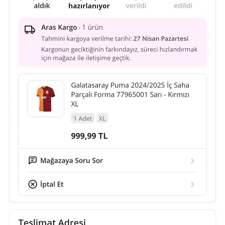 Kargoya Verilmeyen Siparişim İçin Mağduriyet