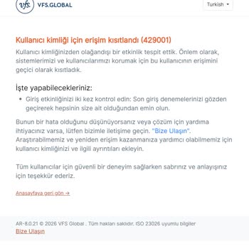 VFS Global 429001 Hatası Nedeniyle Avusturya Schengen Vize Randevusu Alınamıyor