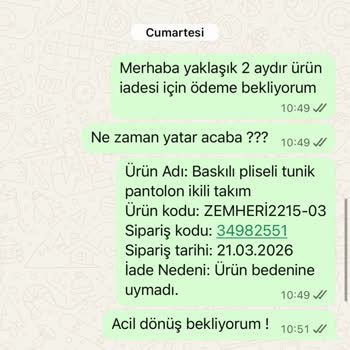 İade Ücreti Ödenmedi Ve WhatsApp Üzerinden Yanıtsızlık