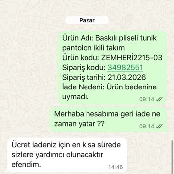 İade Ücreti Ödenmedi Ve WhatsApp Üzerinden Yanıtsızlık