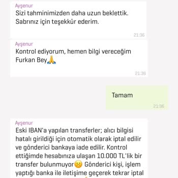 Eski IBAN'a Gönderilen 10.000 TL Yeniden İletilmedi