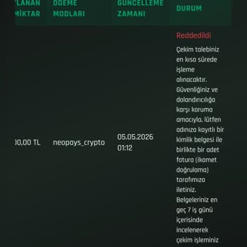 Çekim Talebimin Reddi Ve Hesabımın Çekime Kapatılması