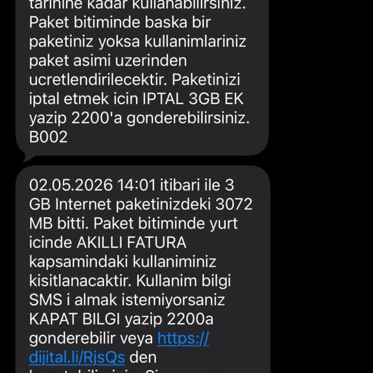 Kullanılmayan 3 GB Paketi Hızla Bitmesi Ve Kayıt Kapatılmasıyla Haksız Ücret İddiası