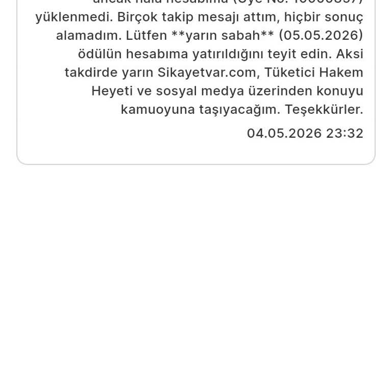 ekuri.com Nadas Koşusu Ödüllü Tahmin Yarışması Ödülüm 4 Gündür Ödenmiyor