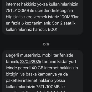 Yeni Harika 40 GB Paketimin 7 Günde Bitmesi Ve Haksız Ücretlendirme