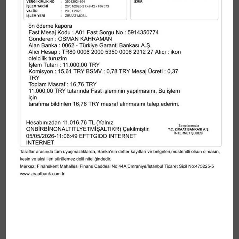 Dora Termal Otel'de 11.000 TL Ön Ödeme İadesi Alınamıyor Ve Yanıtsız Kaldı