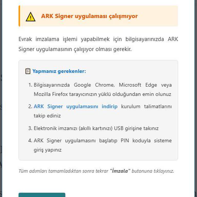 Arksigner Yükleme Uyarısı UYAP Bilirkişi Portalinde İmzalanamıyor