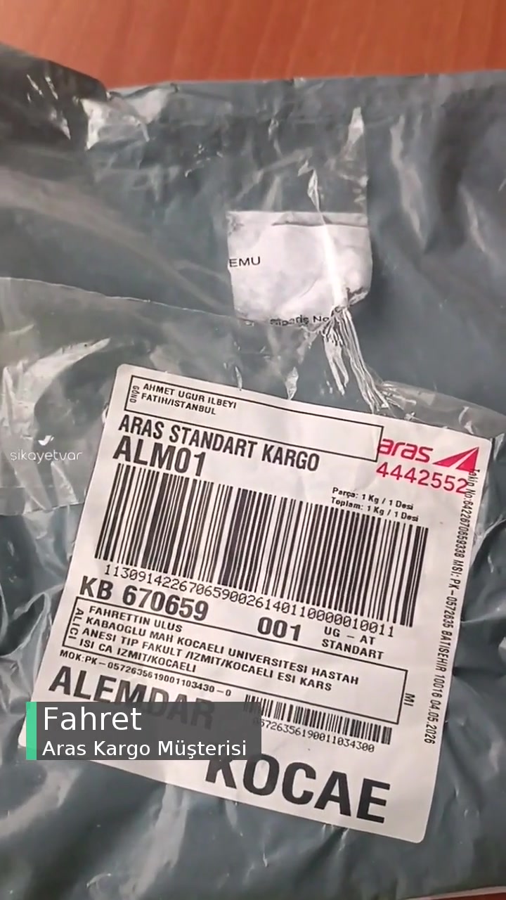 Aras Kargo Kocaeli İzmit Alemdar Şubesinden Şikayetçiyim! videonun kapak resmi