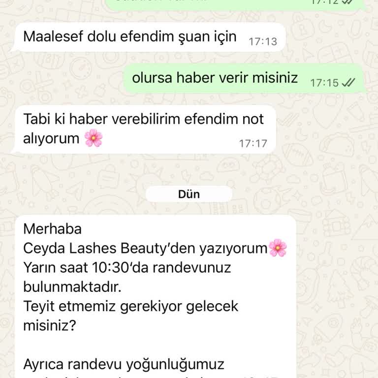 Ceyda Lashes'ta Randevu Aldığımda İşlem Yapılmadı
