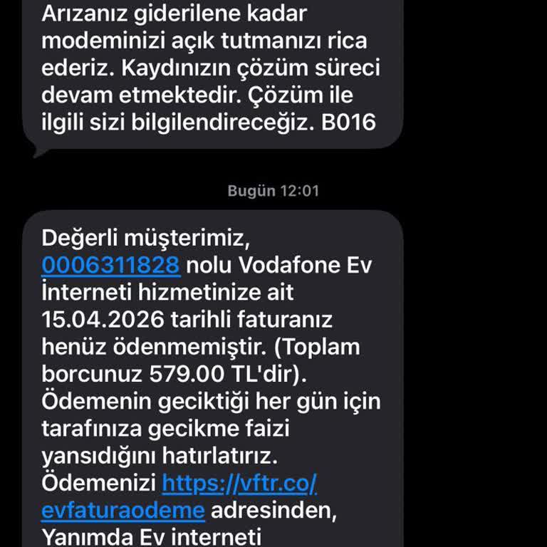 Ödeme Dekontu Olmasına Rağmen Fatura Ödenmemiş Gibi Gösterilmesi Ve Sürekli SMS Uyarıları