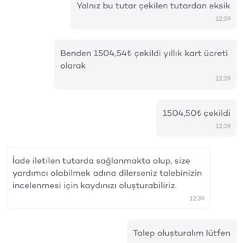 İzinsiz Kesilen 1.504,50 TL Kart Aidatı İçin Tam İade Talebi