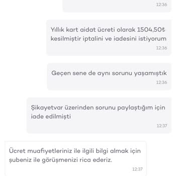 İzinsiz Kesilen 1.504,50 TL Kart Aidatı İçin Tam İade Talebi