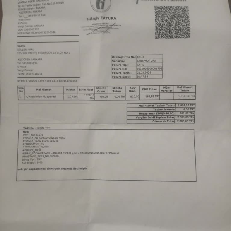 Sigorta Kapsamı Olduğu Söylenmesine Rağmen Hastaneden Alınan Haksız 2000 TL Muayene Ücreti
