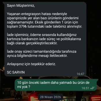 SC Sarvin'den Defolu Ve Eksik Ürünler İçin İade Talebi