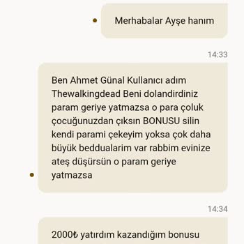 Yatırılan 2000 TL İadesi İçin Çekim Talebinin Gecikmesi Ve Destek Engellemesi