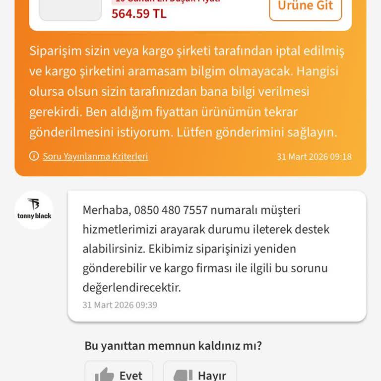 Teslim Edildi Görünen Sipariş Gerçekleşmedi Ve Ücret İadesi Talebi