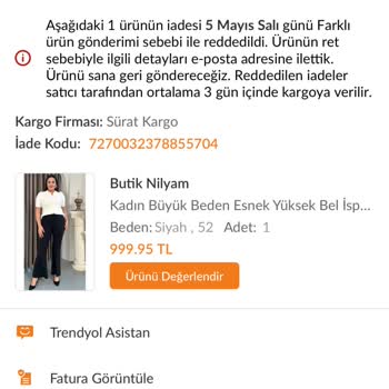 Yanlış Gönderilen Ürün Ve Reddedilen İadeler Nedeniyle Ücret İadesi Talebi