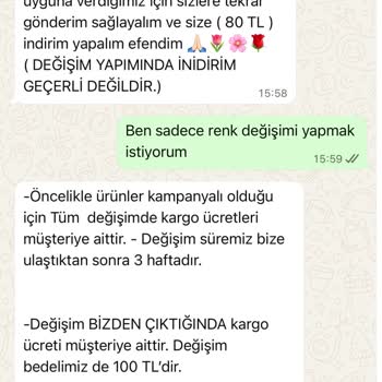 Yanlış Renk Gönderimi Ve Kargo Ücretinden Muaf Değişim İsteği