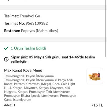 Siparişimde Tavuk Burger Eksik Ve Coca Cola Light Yerine Zero Gönderildi