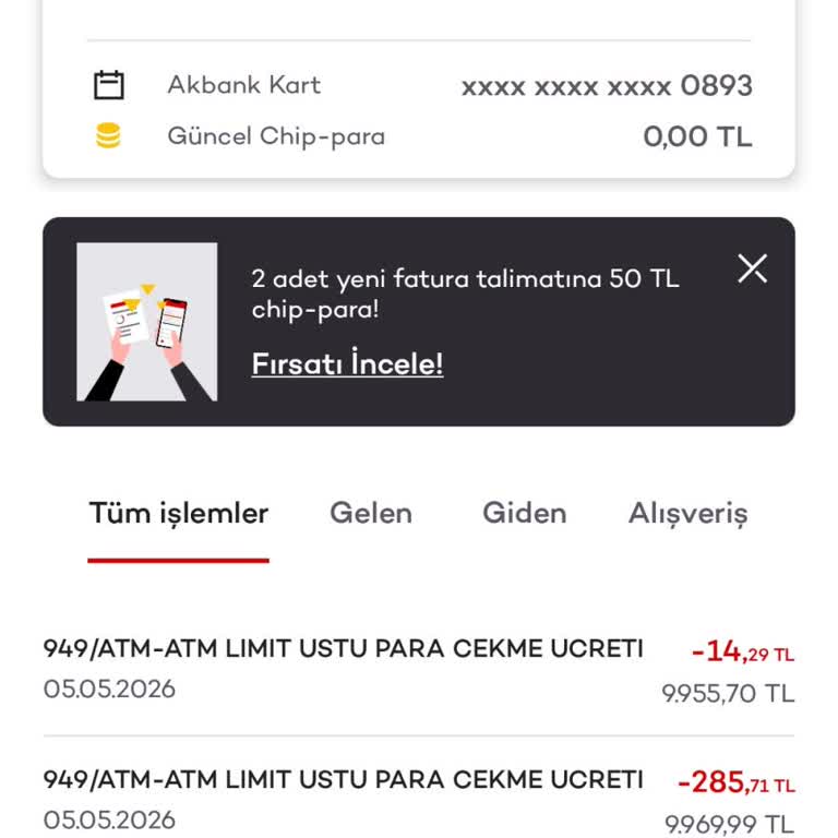 Akbank’ta 10.000 TL Üzeri Nakit Çekiminde Aşırı Komisyon