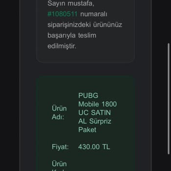 Oyundinar'dan Aldığım 8100 UC Paketi İçin Eksik UC Teslimi Ve Yanıltıcı Bilgi Şikayeti