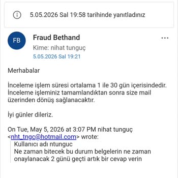 Bethand Sitesinde Çekim Talebim 30 Gün İnceleme İle Uzatılıyor