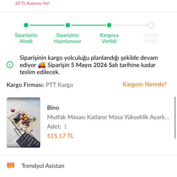 PTT Kargo İle Katlanabilir Yemek Masamın Teslim Edilmemesi Ve Yaşadığım Mağduriyet