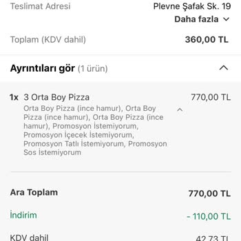 Orta Boy Ödemesine Karşı Küçük Pizza Aldım