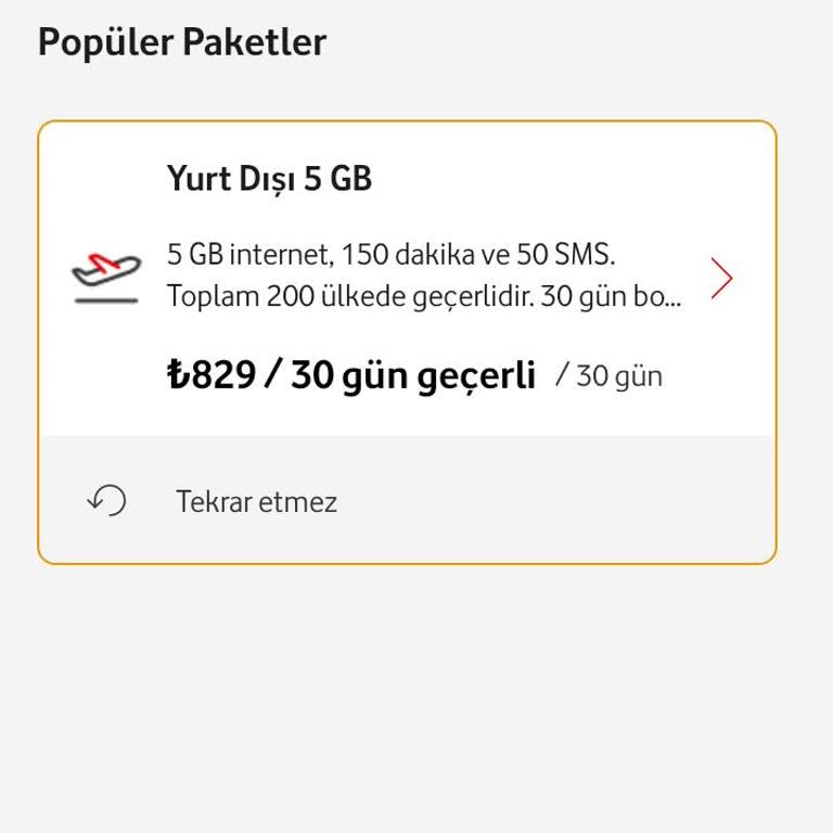 Vodafone Yanımda Uygulamasında Sınırsız Ek Paket Görünmüyor