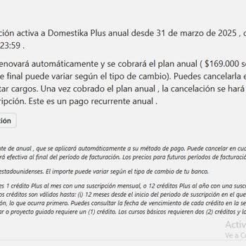 Renovación automática de Domestika tras haber cancelado antes, exijo reembolso