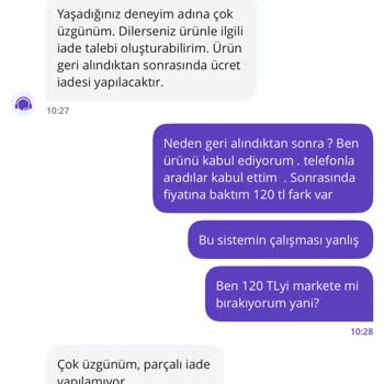 Yanlış Ürün Gönderimi Ve Fiyat Farkı İadesi Talebi