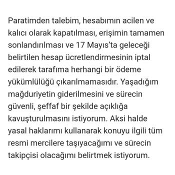 Paratim Hesabımın Ücret Yüklenmeden Ve Kişisel Veri Talebi Olmadan Kapatılması