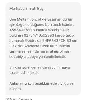Hasarlı Ankastre Ocak Teslim Edilmedi Hızlı İade Ve Değişim Talebi