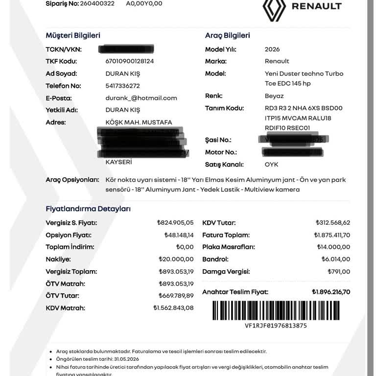 Teslim Edilmemiş Renault Duster Ve Şubelerle İletişim Eksikliği