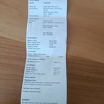 Parça Temin Edilemediği Bildirilmeden 900 TL Servis Ücreti Alınması